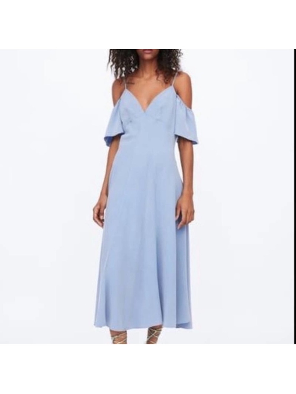 Zara Blue Cold-Shoulder Maxi Dress NWT